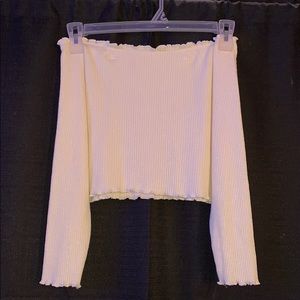 PLUS SIZE white off-the-shoulder long sleeve crop